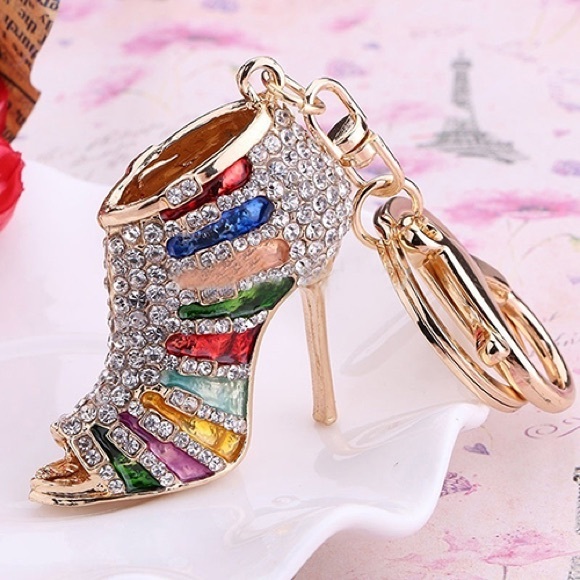 Multicolor 3D High Heel Crystal Shoe Keychain Charm - Picture 2 of 16